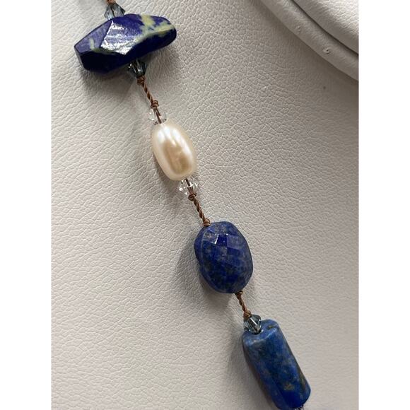 Margo Morrison Blue Lapis Combination Freshwater White Pearl Swarovski Crystal - Picture 6 of 9